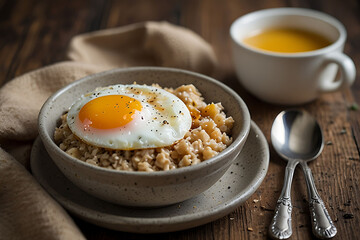 Fried egg and crispy bacon breakfast plate