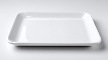 Elegant White Ceramic Square Tray Isolated on White Background for Culinary Presentation and Product Display