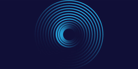 Abstract blue glowing geometric lines on dark blue background. Modern shiny blue circle lines pattern. Futuristic technology concept