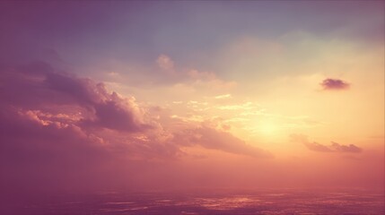 Fototapeta premium Dramatic Sunset Sky with Colorful Clouds, Atmospheric Landscape, and Golden Light Haze in Horizontal Orientation
