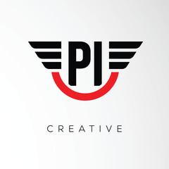 Obraz premium PI Creative Wings Letter Logo with Modern Shield - Powerful Business and Branding Symbol