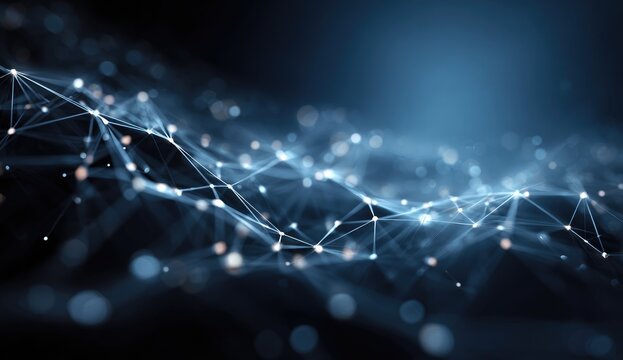 Abstract network of glowing points and lines on dark background (1)