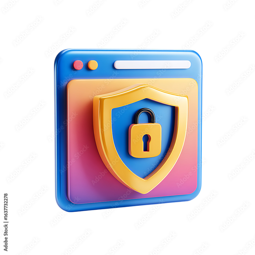 Aufkleber 3d rendered digital security shield with padlock icon on a stylized browser window isolated on trans