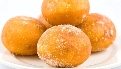 Stack of sugared doughnuts on a plate