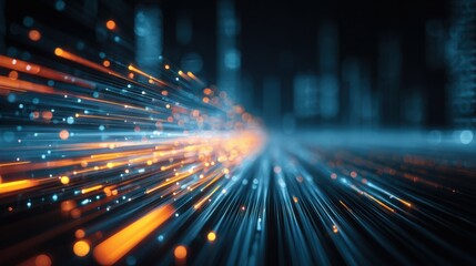 Abstract data stream visual with dynamic light trails conveying rapid technological advancement and connectivity