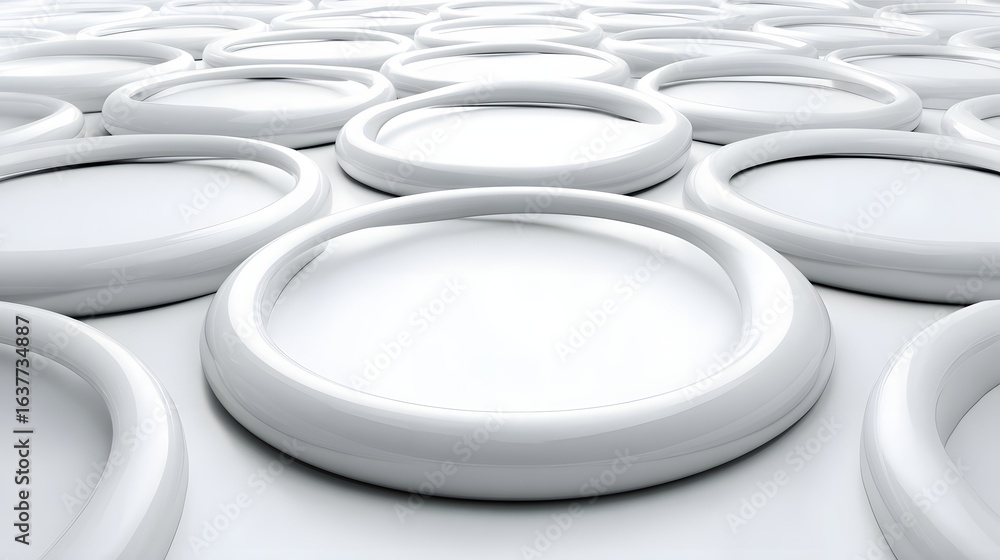Poster white circular forms in a repeating pattern.