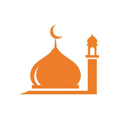 (Orange Mosque Dome Minaret Icon. Simplified emblem of an Islamic prayer building and tower. This design represents faith, devotion, community, and the spiritual essence of Muslim culture.)