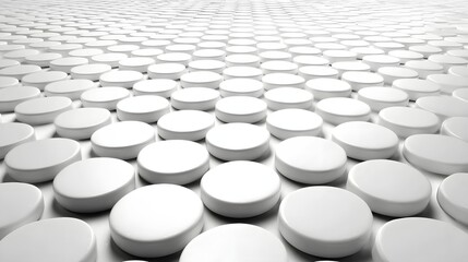 Fototapeta premium Many identical white circles arranged in a grid pattern.