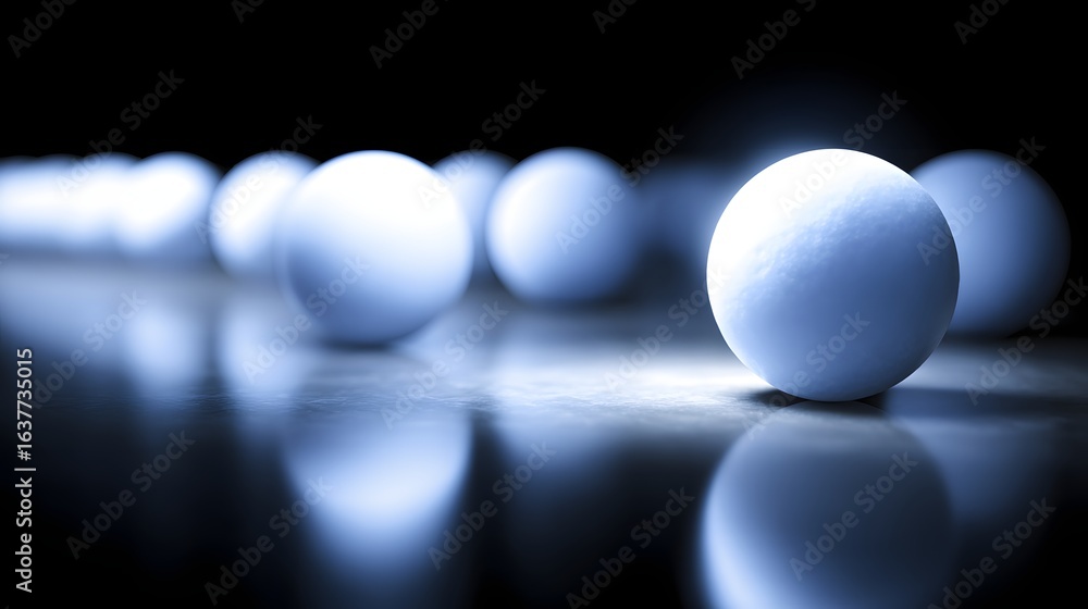 Poster light illuminating a line of spheres.