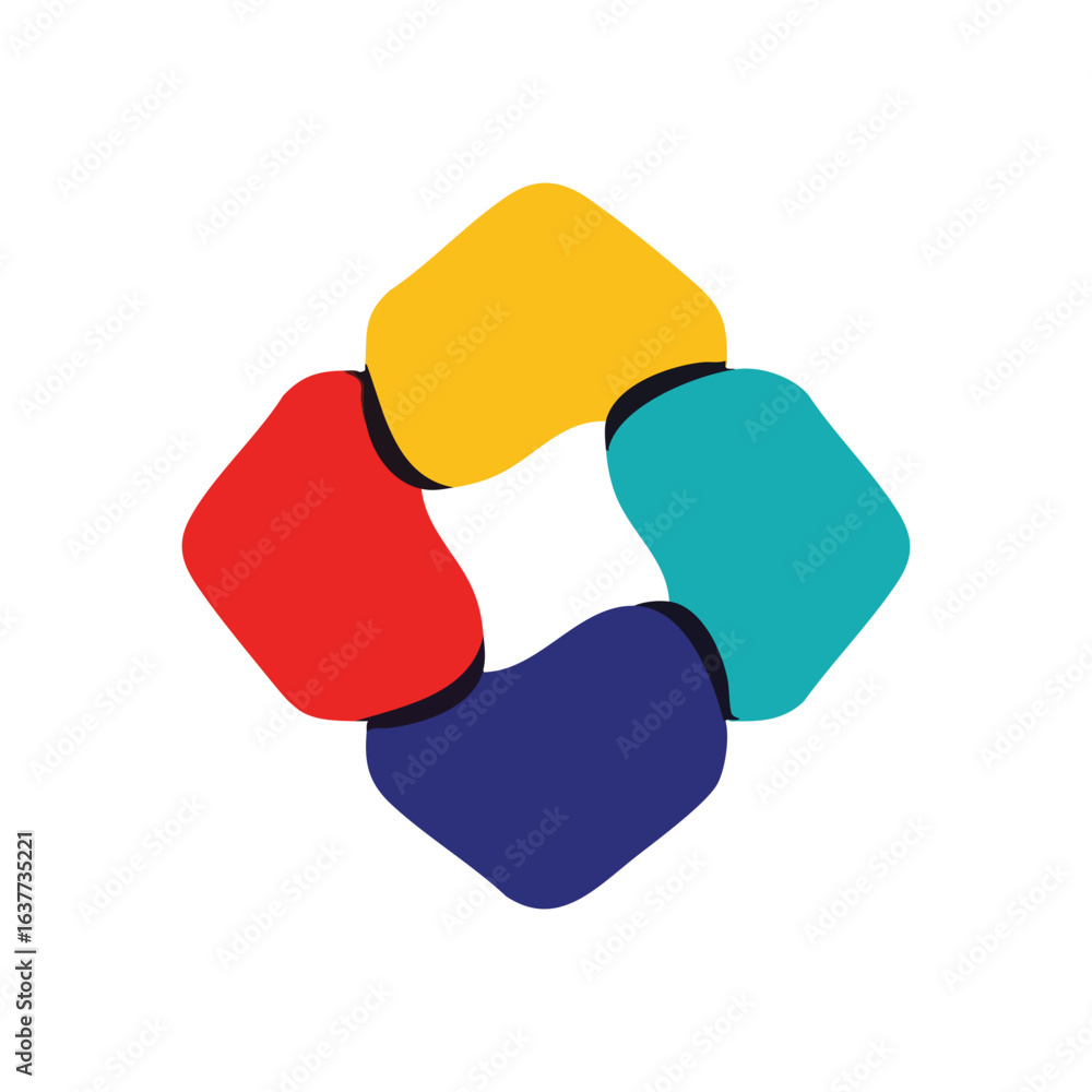 Poster (colorful abstract flowing emblem. a lively graphic showcasing four distinct hues encircling a brigh
