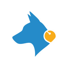 (Blue Dog Profile with Bell. This modern canine portrait features a distinctive neck accessory. It symbolizes companionship, care, and the cherished bond with beloved animals.)