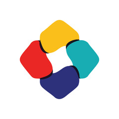 (Colorful Abstract Flowing Emblem. A lively graphic showcasing four distinct hues encircling a bright core. This contemporary design conveys unity and collaborative spirit through interconnected.)