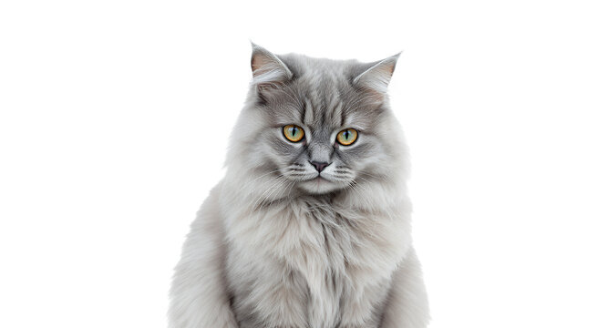 Stunning Long-Haired Grey Cat, Majestic Pet Portrait, Fluffy Cat Image