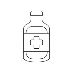 Medicine Bottle Line Icon – Vector Flat Design on White Background. Minimal outline style representing healthcare, pharmacy, medication, and treatment. Suitable for hospital signage and infographics.