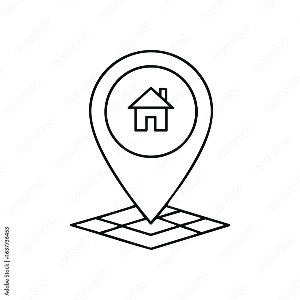 Poster (home map location marker. crisp white pointer displaying a house outline, representing a dwelling's