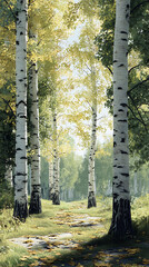 Birch trees path autumn woods