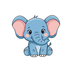 (Cute Baby Elephant Cartoon. Charming young pachyderm illustration. This sweet character symbolizes happiness, innocence, and friendliness, perfect for children's designs.)