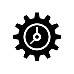Clock inside of gear on transparent background silhouette