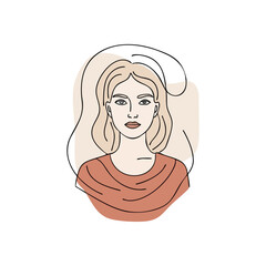 (Elegant Minimalist Woman Illustration. Serene artistic rendering of a blonde female visage. This contemporary graphic conveys tranquility and simple beauty with clean lines.)