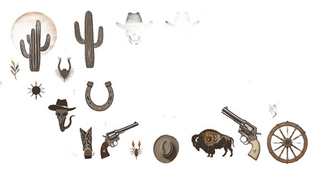 Western Design Elements Cowboy Hats, Cacti, Guns, More!