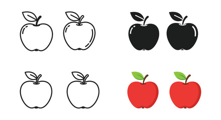 Apple icon set in different styles outline solid and color