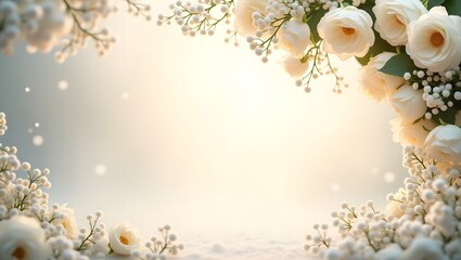 White Floral Background with Soft Light and Bokeh Effect