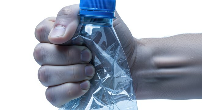 Hand Crushing a Plastic Bottle: Demonstrating Recycling, Waste Reduction, and Environmental Responsibility Concepts