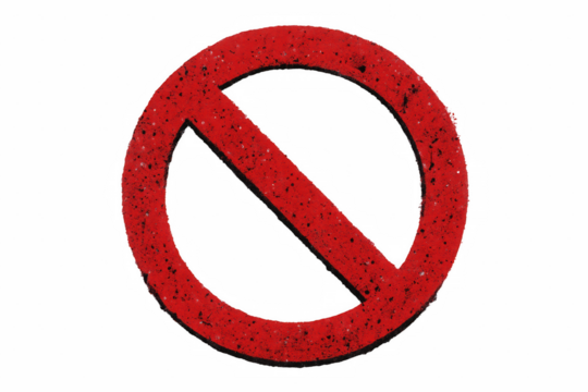 Red Prohibition Symbol with Textured Grunge Effect, Indicating Restriction and Warning Against Forbidden Actions