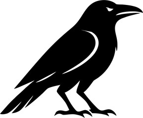 Stylized Raven Silhouette in Side Profile – Minimalist Black Bird Vector on White Background
