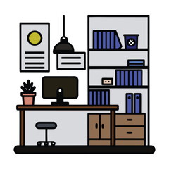 Colorful office room icon isolated on white background