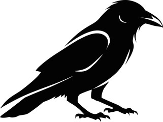 Stylized Raven Silhouette with Feather Accents – Minimalist Black Bird Vector in Side Profile