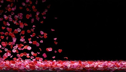 Rose petals falling on black background (1)