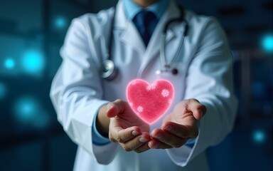 Doctor using stethoscope with heart Artificial Intelligence AI data, Innovative medical concept with augmented smart diagnosis technology.telemedicine, and smart hospital platforms. High quality