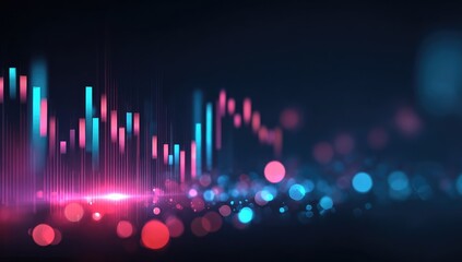 Abstract stock market chart visualization with vibrant color and bokeh effects