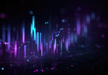 Abstract data visualization, vibrant neon colors, charting trends