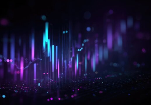 Abstract data visualization, vibrant neon colors,  charting trends