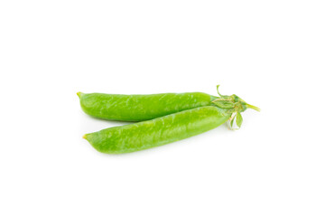 Fresh green pea pods with green peas isolated on white background. Sweet green peas. Green pea beans vegetables. Vegan. healthy vegetable
