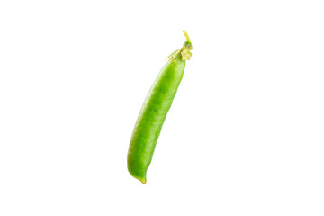 Fresh green pea pods with green peas isolated on white background. Sweet green peas. Green pea...