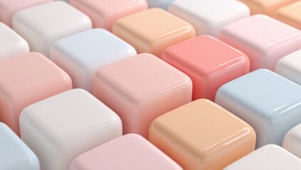 Close-up of many soft pastel-colored cubes
