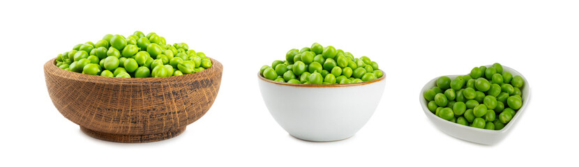 Fresh green pea pods with green peas isolated on white background. Sweet green peas. Green pea beans vegetables. Vegan. healthy vegetable