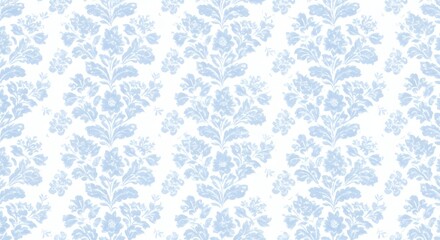 Seamless light blue floral damask pattern on a white background. Vintage style ornamental textile design for wallpaper or fabric.