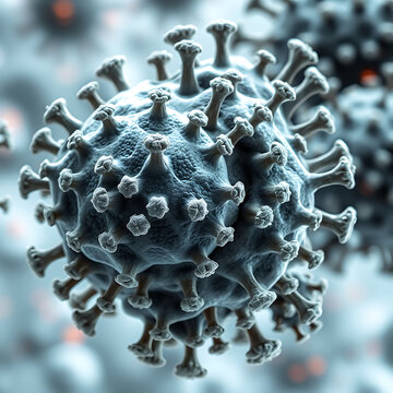 A close-up of parvoviruses, showing their distinctive icosahedral shape and surface texture, illustrating their role in causing infections in cats, dogs, and pigs.