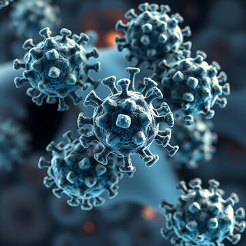 A close-up of parvoviruses, showing their distinctive icosahedral shape and surface texture, illustrating their role in causing infections in cats, dogs, and pigs.