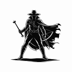Obraz premium A single vector silhouette of a Vampire Hunter in a dark, action-ready Halloween theme