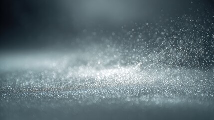 Sparkling Silver Glitter Dust Explosion: Abstract Festive Background with Blurred Bokeh Lights for Graphic Design