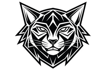 Geometric black and white cat face showcases a unique polygonal head design