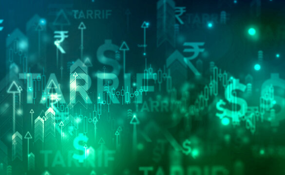 Tariff background of India and USA. Indian Rupee and Dollar symbol on financial Background, Invest and finance concept, Stock market chart. Business graph background