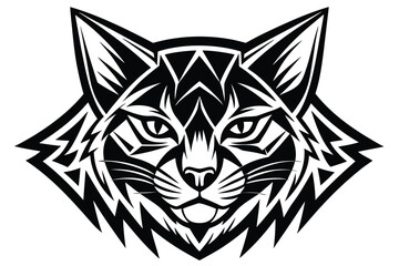 Abstract black and white lynx face features a bold geometric tribal pattern
