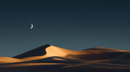**Day 6 Half-Moon Over Desert Dunes, Dramatic Shadows And Highlights, Deep Golden Sand Tones Under Cool Night Sky, Minimalist Composition --Ar 16:9 --V 7.0** - @Darya (Relaxed)