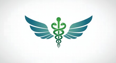 Obraz premium Modern winged caduceus symbol representing healthcare, medicine, and pharmacy innovation.